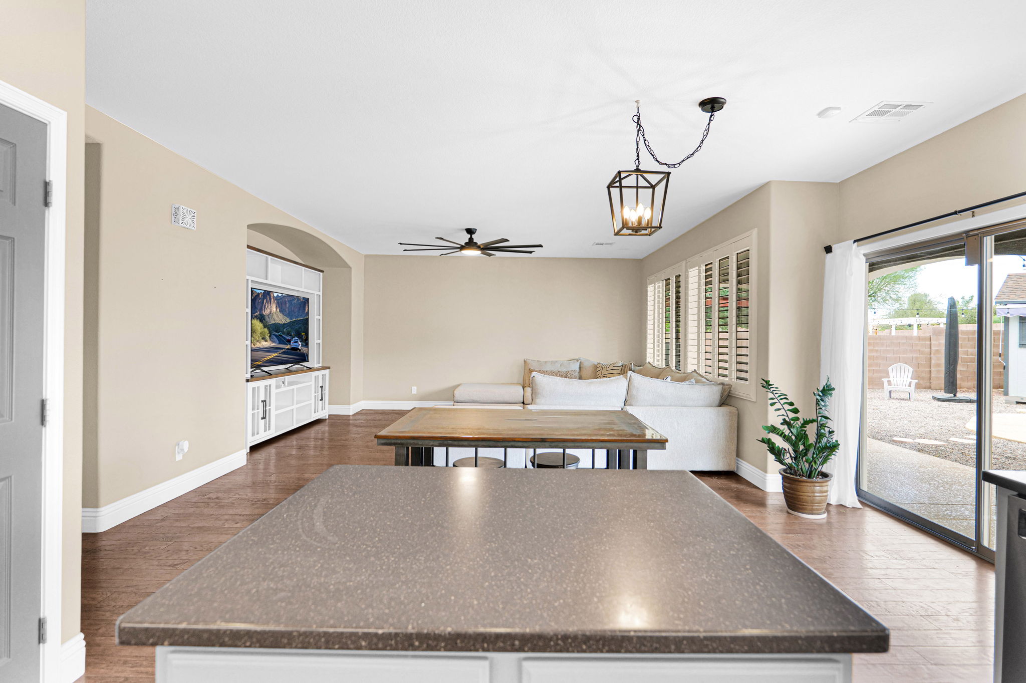 Kitchen flows to the Great Room