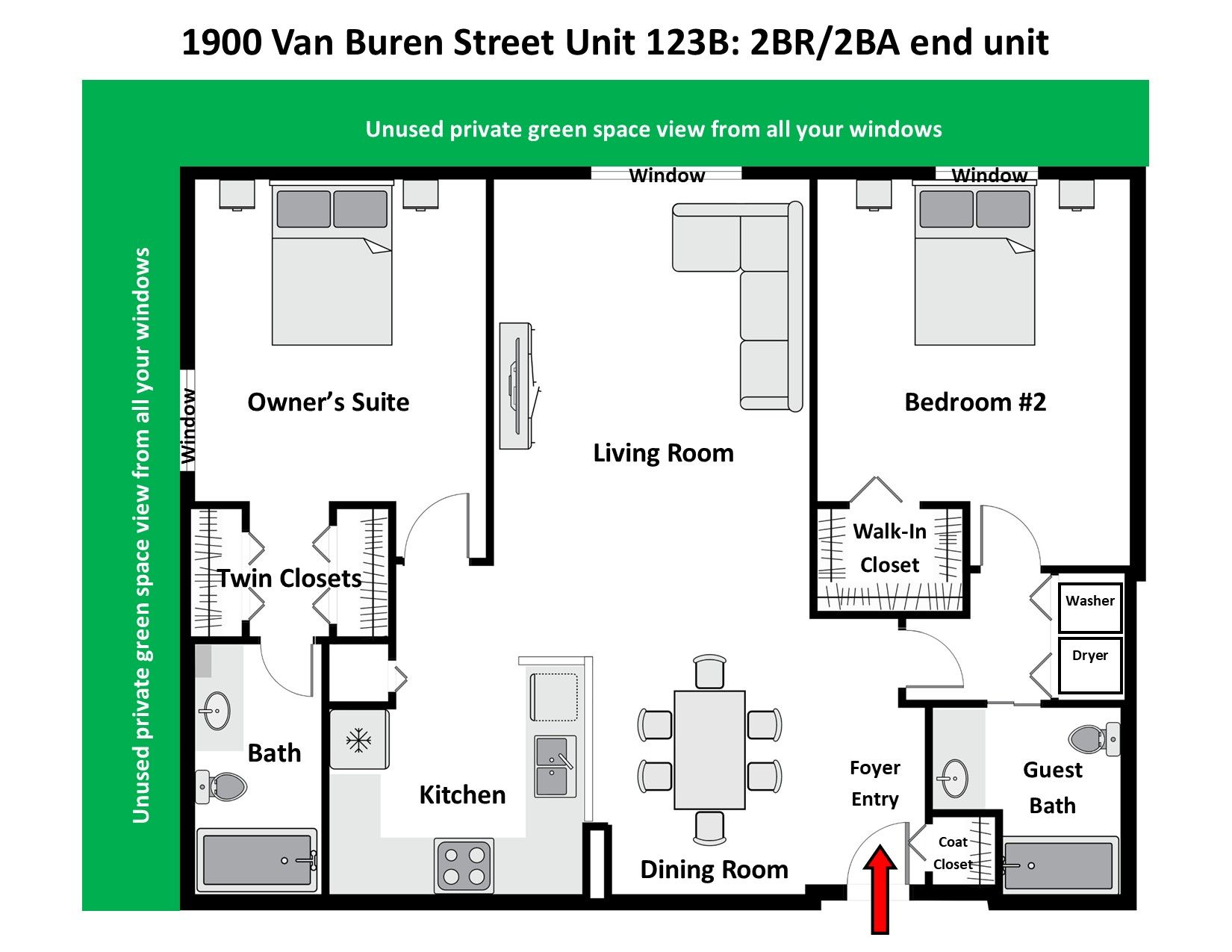 Floor Plan for 2BR/2BA unit 123B