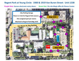 Resident parking is in the garage attached to building 1919.  All other amenities are in your building 1900