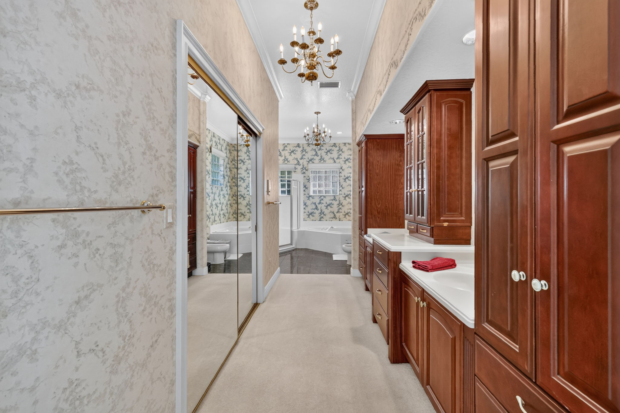 DUAL SINKS, CUSTOME FLOOR TO CEILING CABINETRY