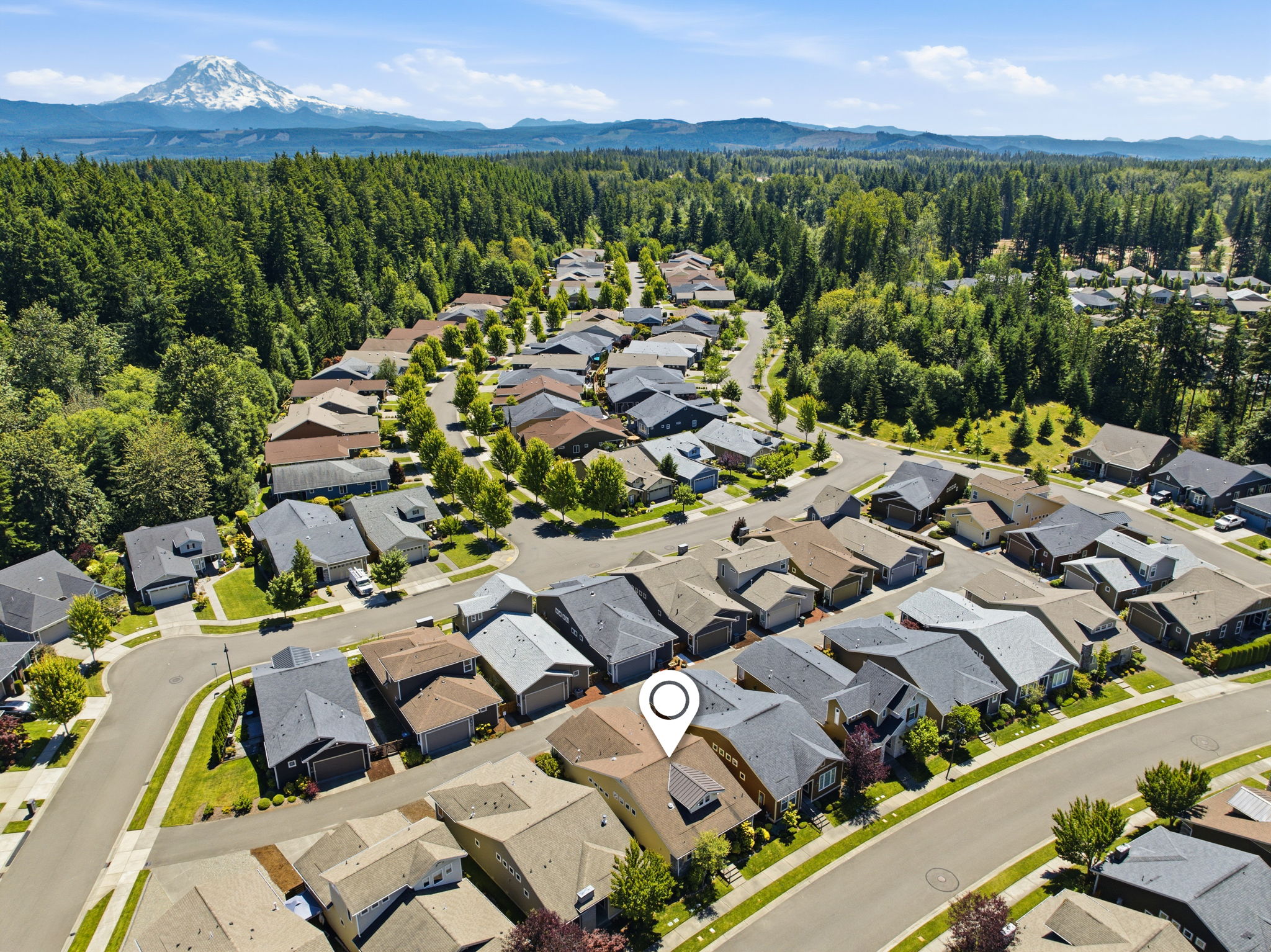Aerial View. Another overhead angle showcases the home's placement within the neighborhood streets.