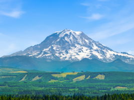 Mount Rainier view. A stunning backdrop of snow-capped peaks adds to the area's scenic appeal.