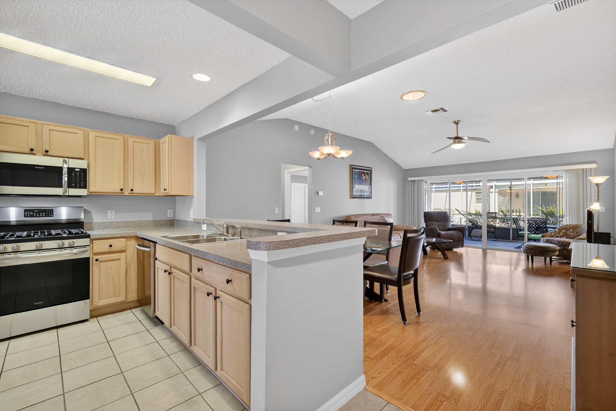 Kitchen, Dining, and Living Rooms