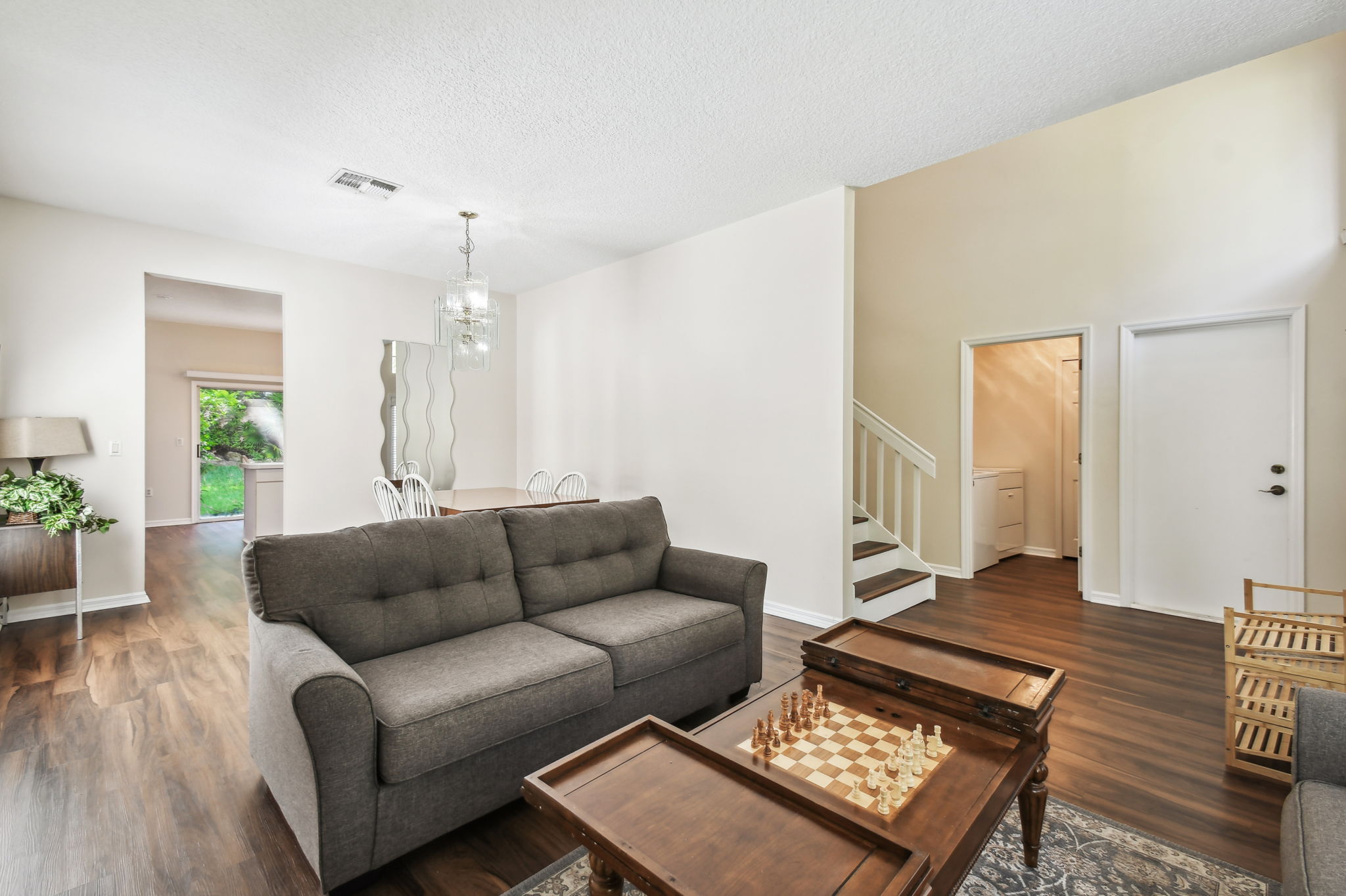 View from living towards dining and kitchen