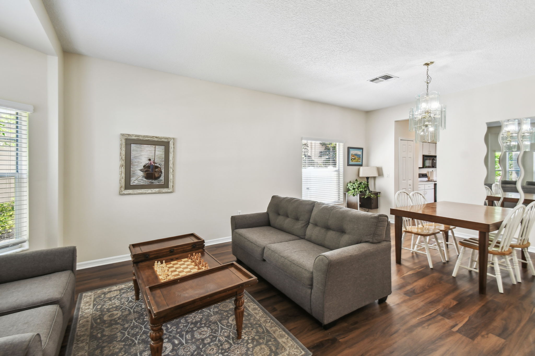 Formal dining shares living room
