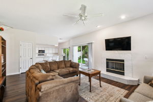 Wood burning fireplace in family room