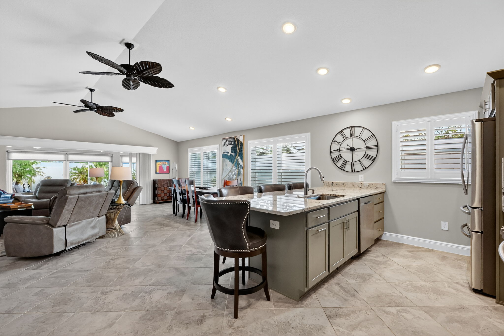 Kitchen, Dining, and Living Rooms