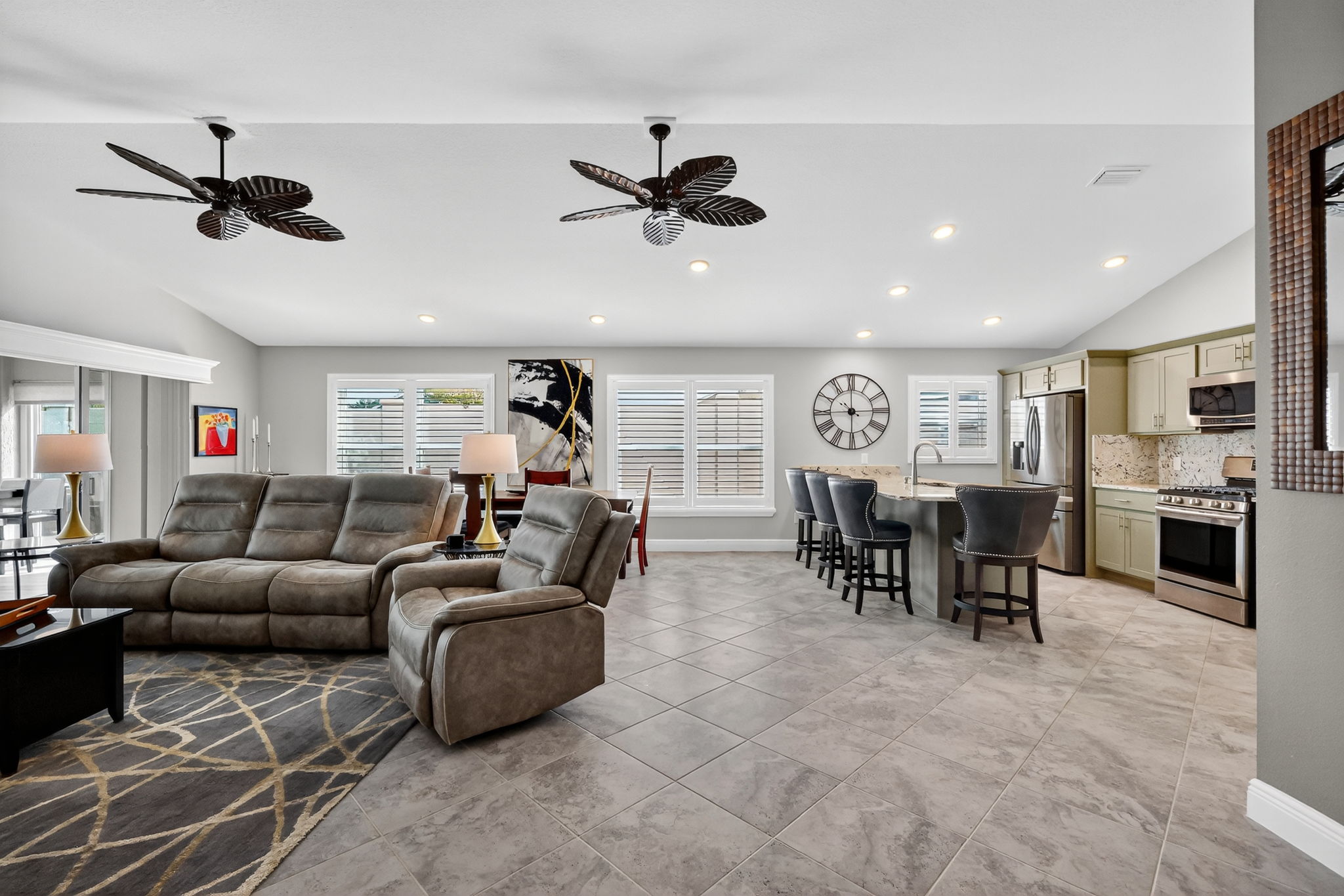 Kitchen, Dining, and Living Rooms