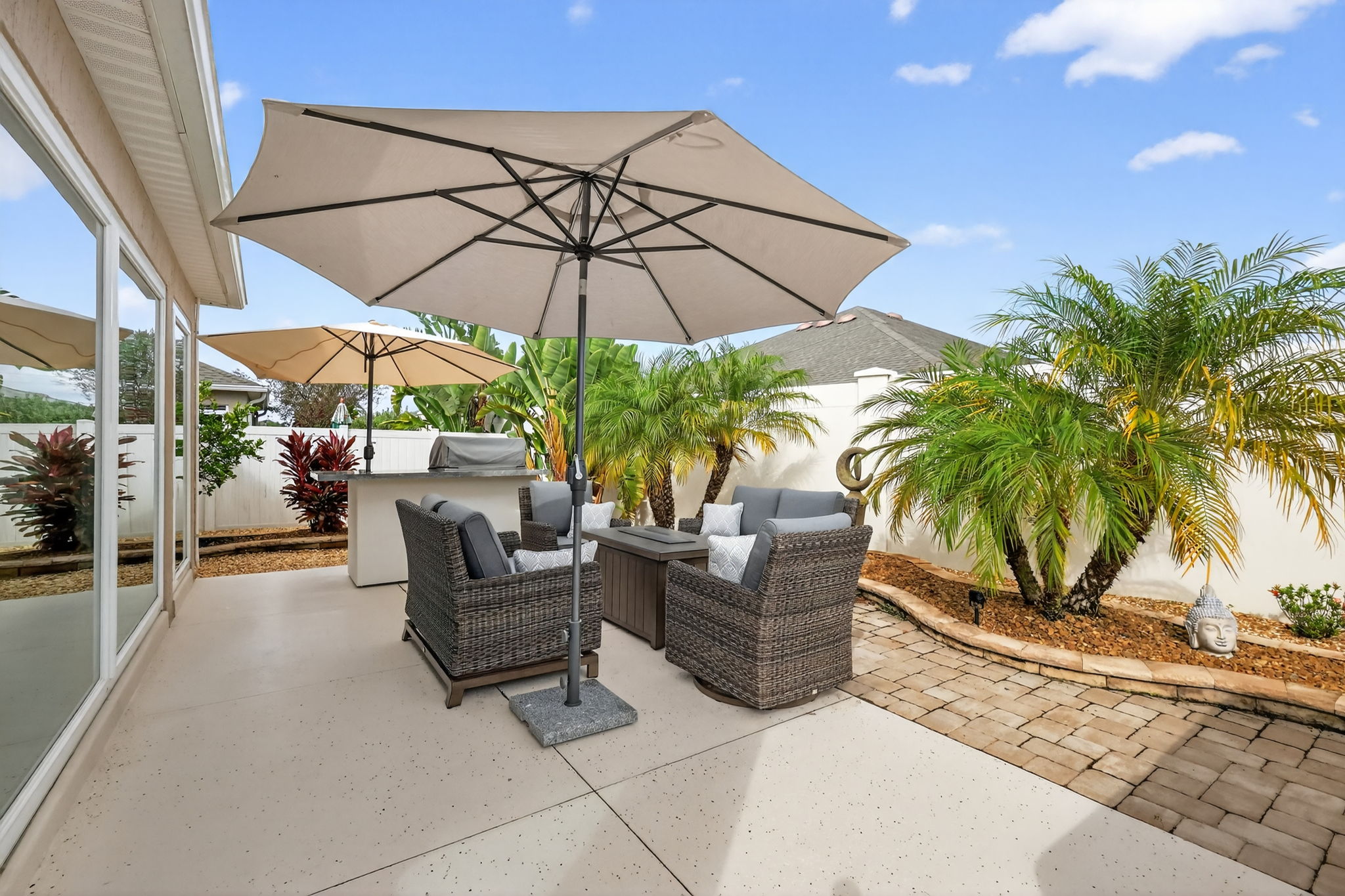 Rear Courtyard with Sitting Area, Hot Tub, and Grilling Kitchen