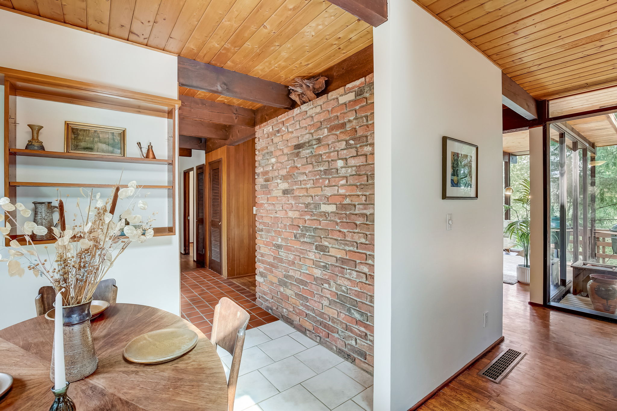 View from the breakfast Nook of back fireplace