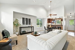 Open floor plan with living and dining