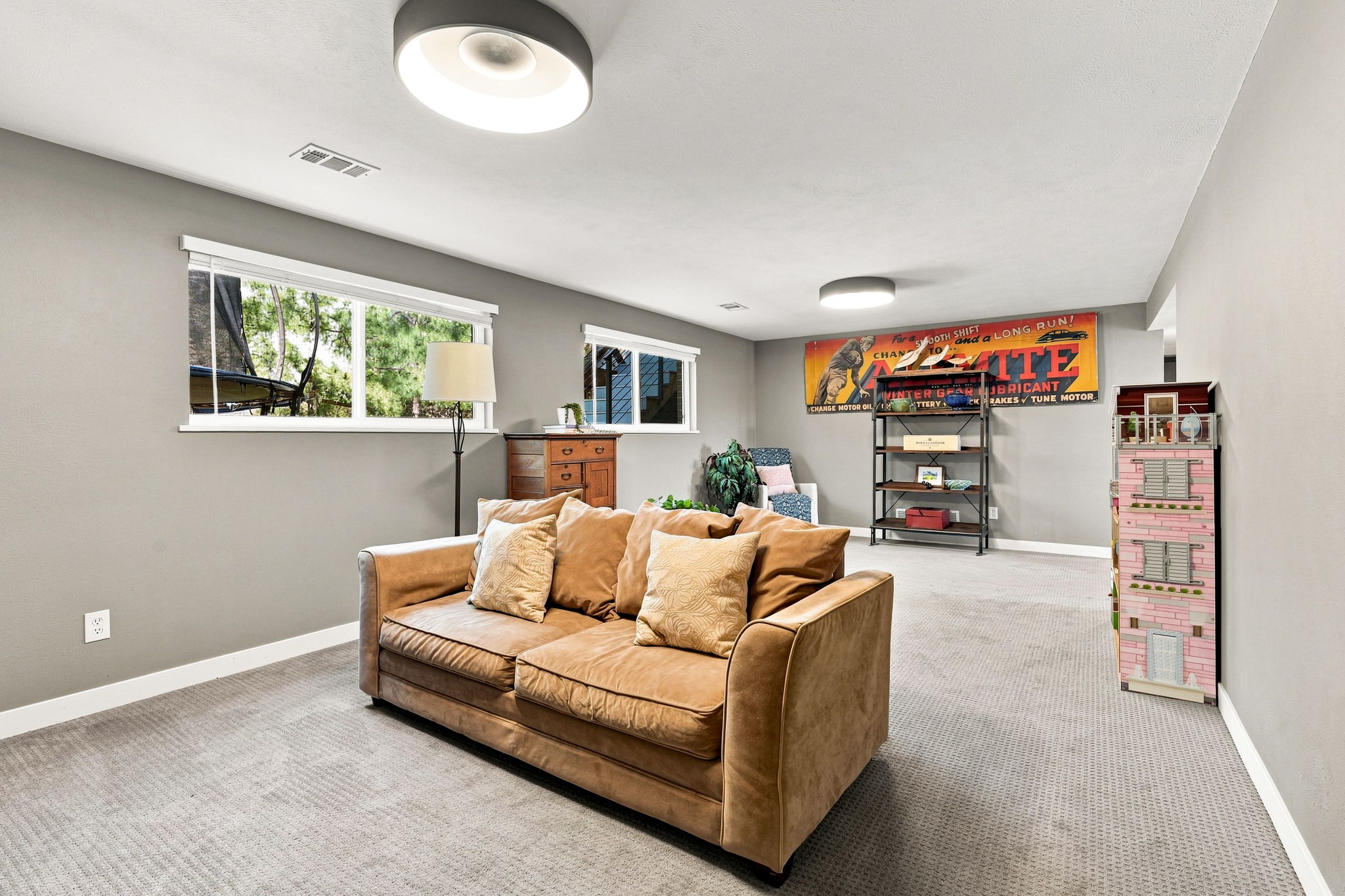 Room to spread out on the lower level for media, hobbies or a home gym.