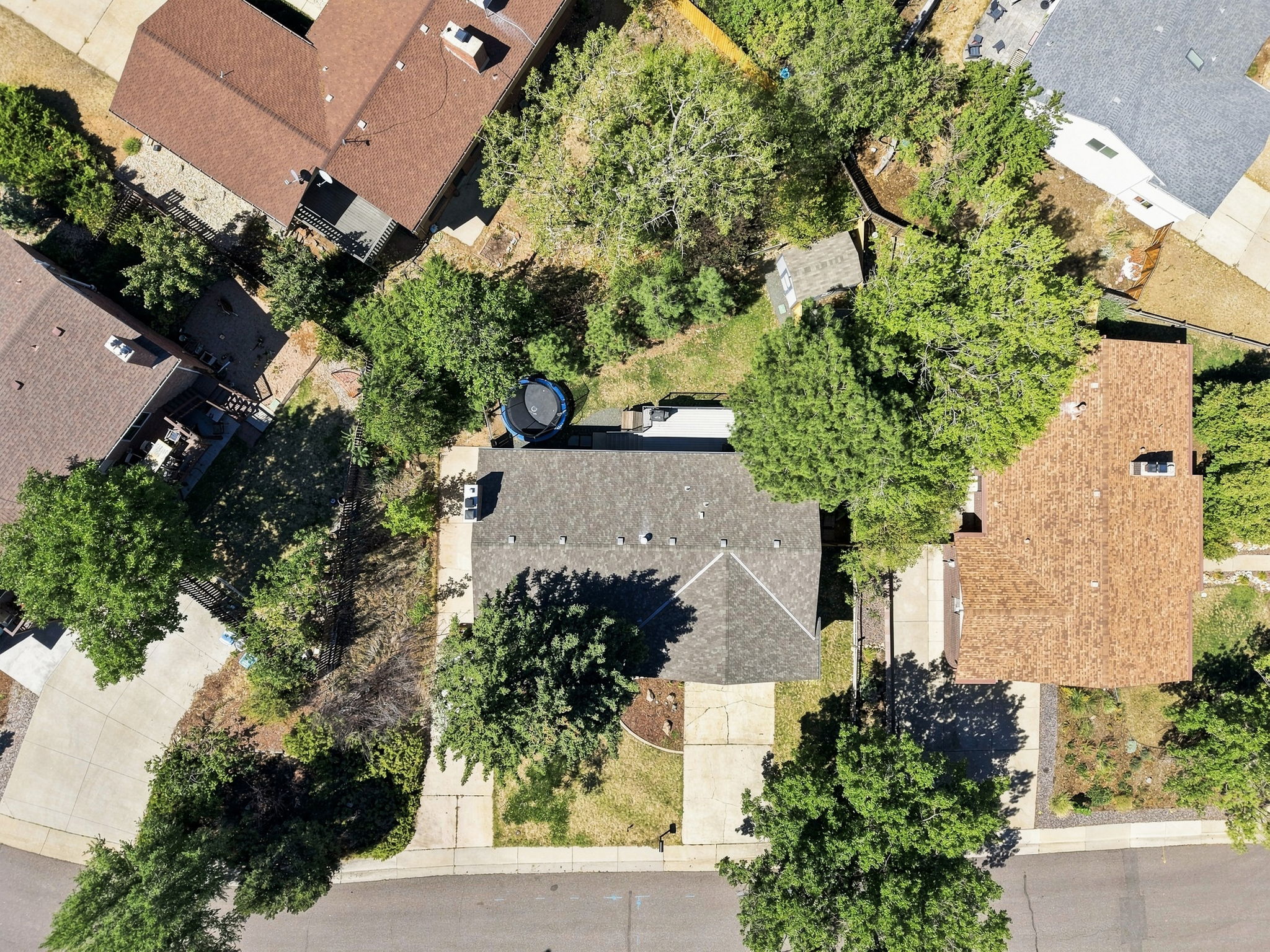 Overhead view of the lot, driveway and RV parking.