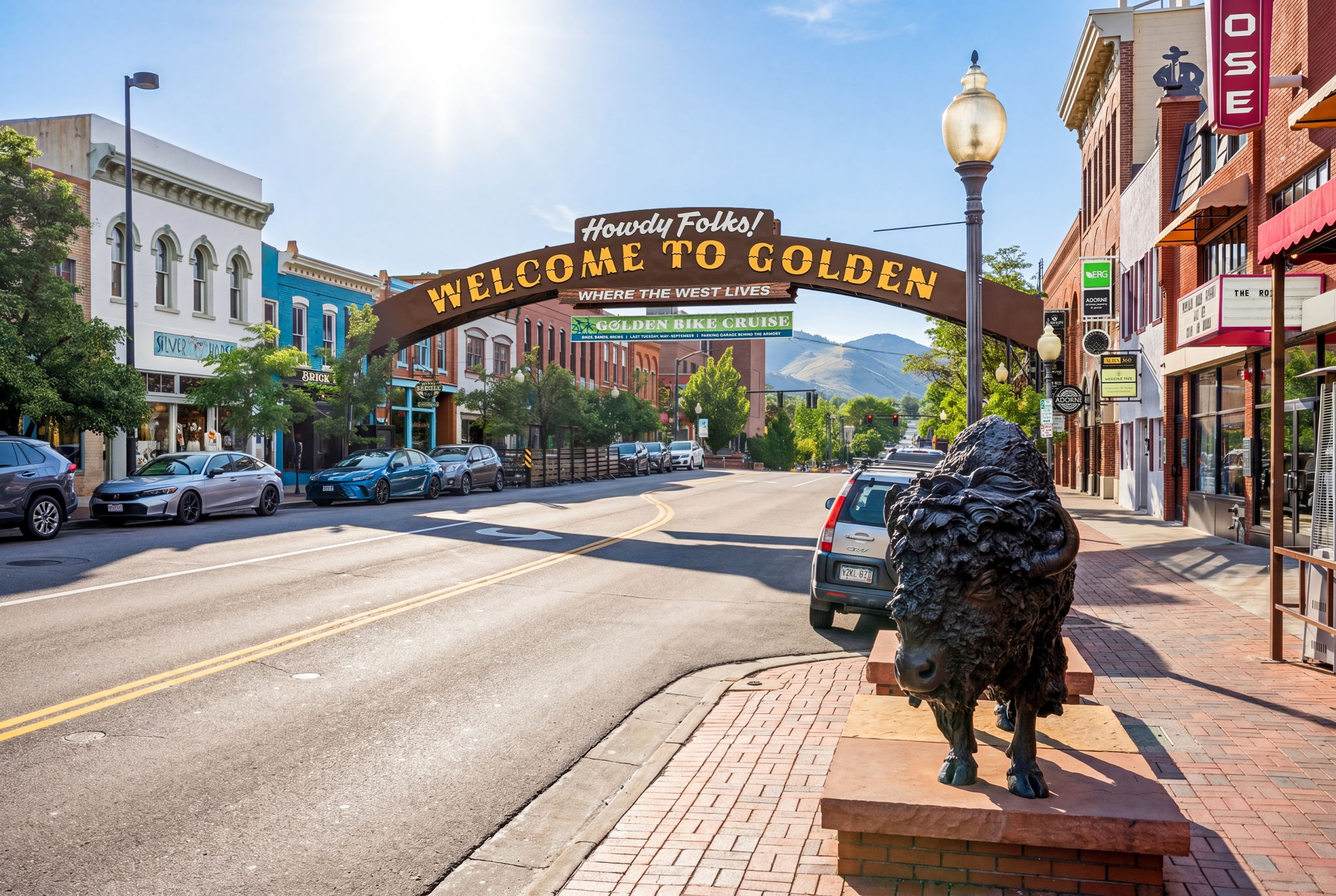 The Welcome to Golden arch on Washington Avenue.