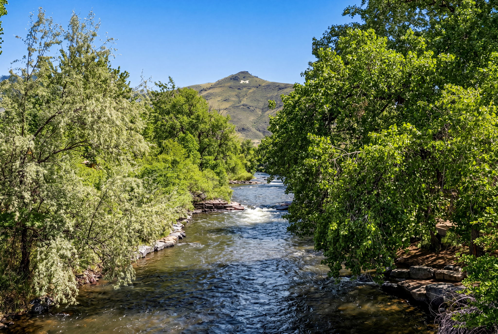 Clear Creek with the iconic M on Mount Zion beyond.
