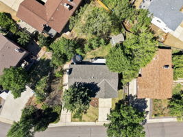 Overhead view of the lot, driveway and RV parking.