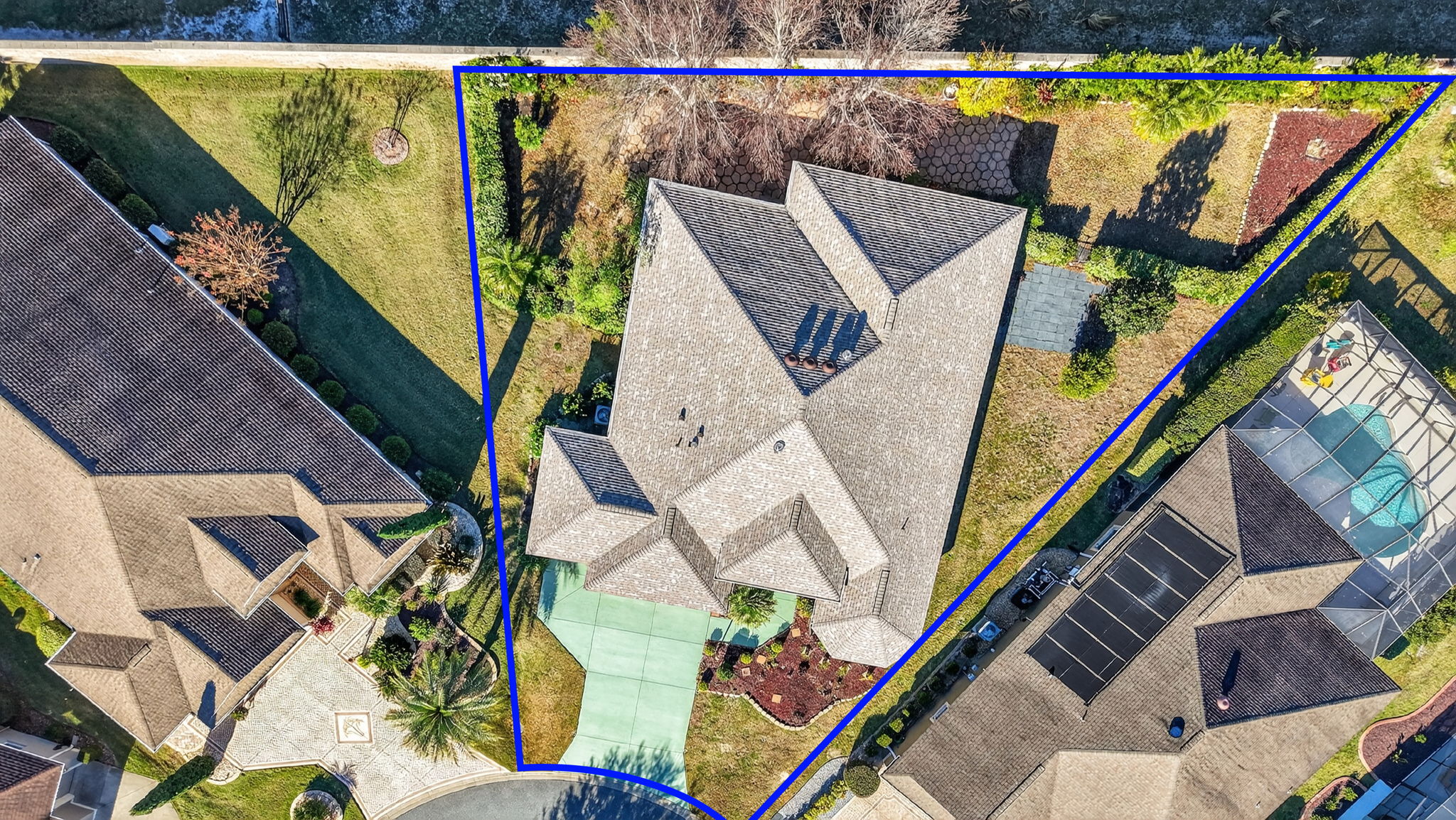 Aerial with Property Lines, Private Rear Yard, and Room For a Pool!