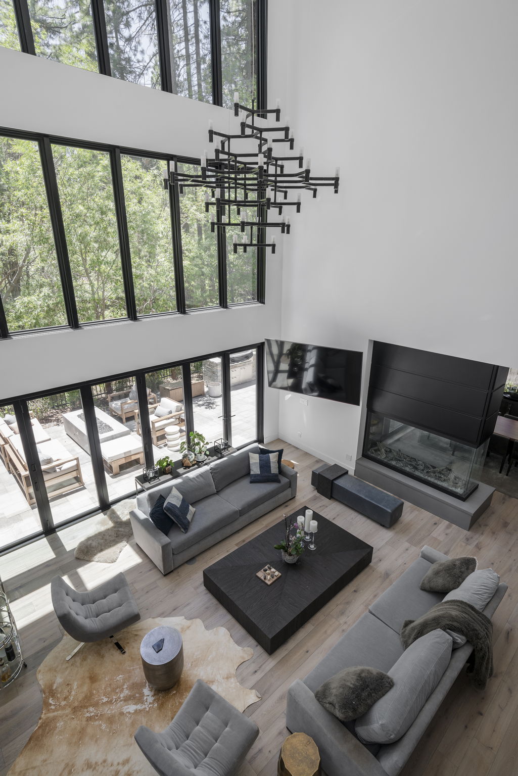 Looking down to living area