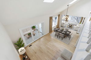 Aerial View of Living/Dining Area from Second Floor Loft (Virtually Staged)