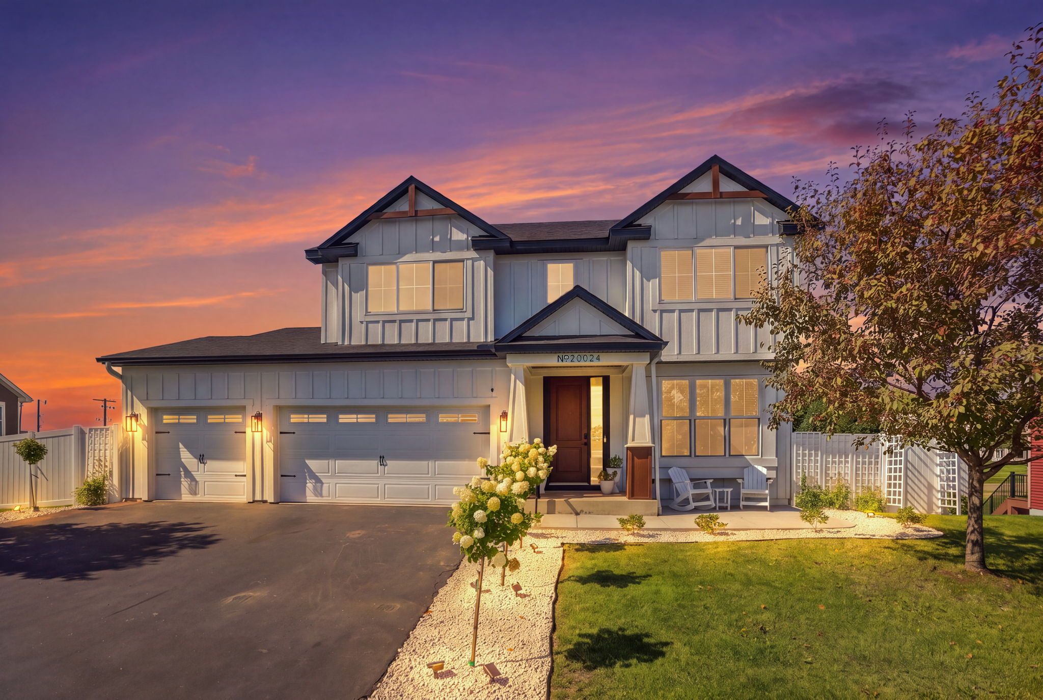 20024 Fern Glen Lane N - Evening view - great landscaping lighting