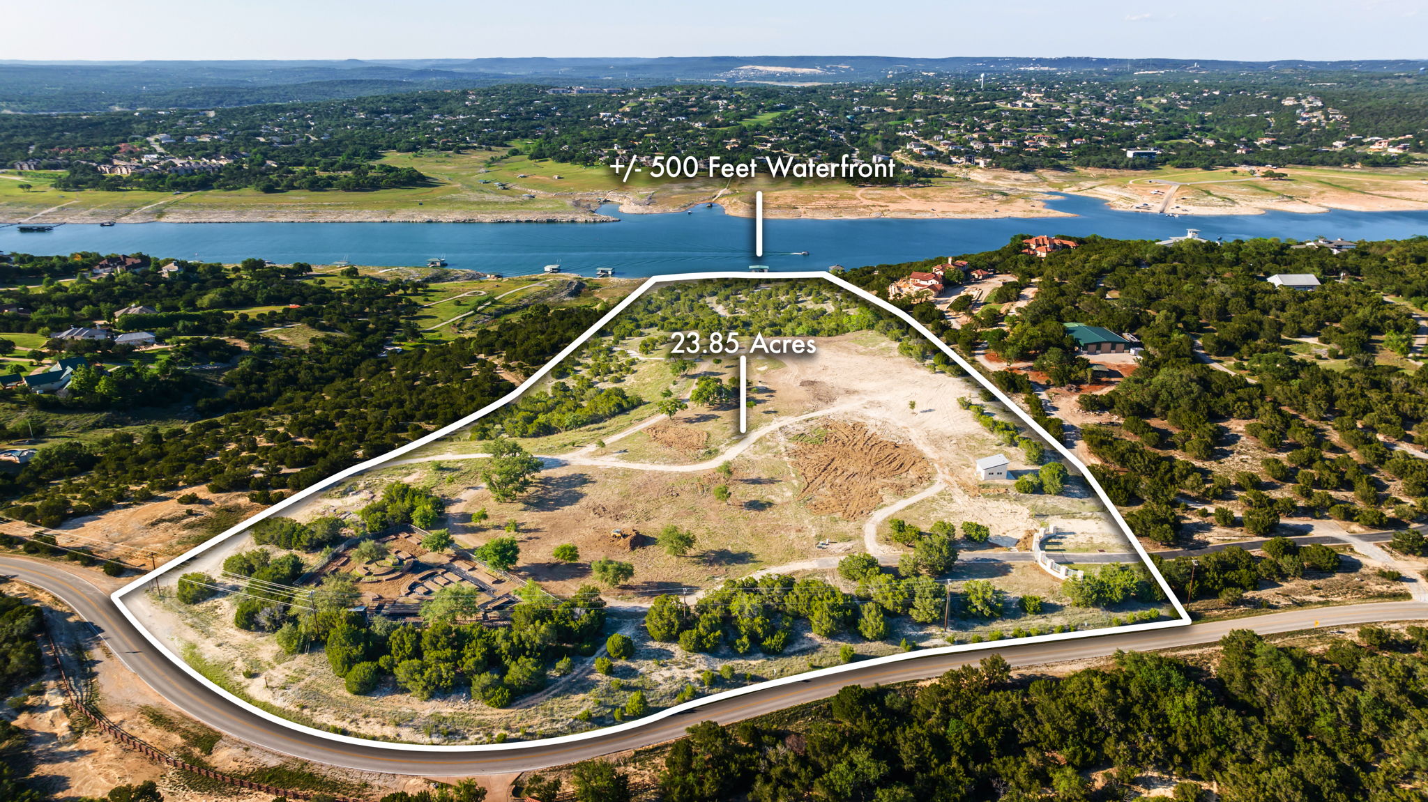 Waterfront & Acreage - The private boat dock is pictured under the arrow. +/- 500 feet of waterfront.