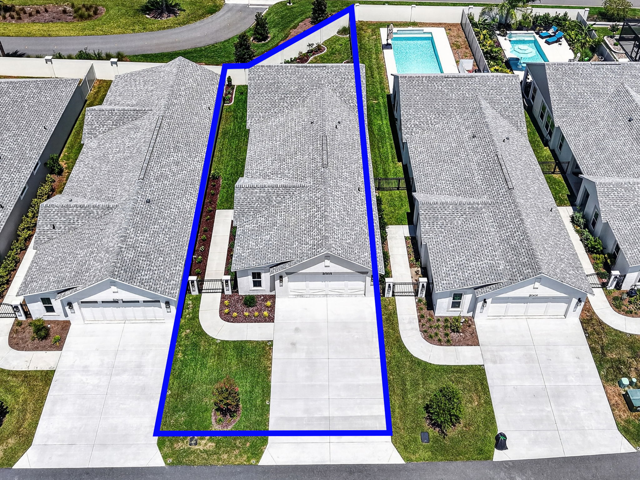 Aerial Front Elevation with Property Lines