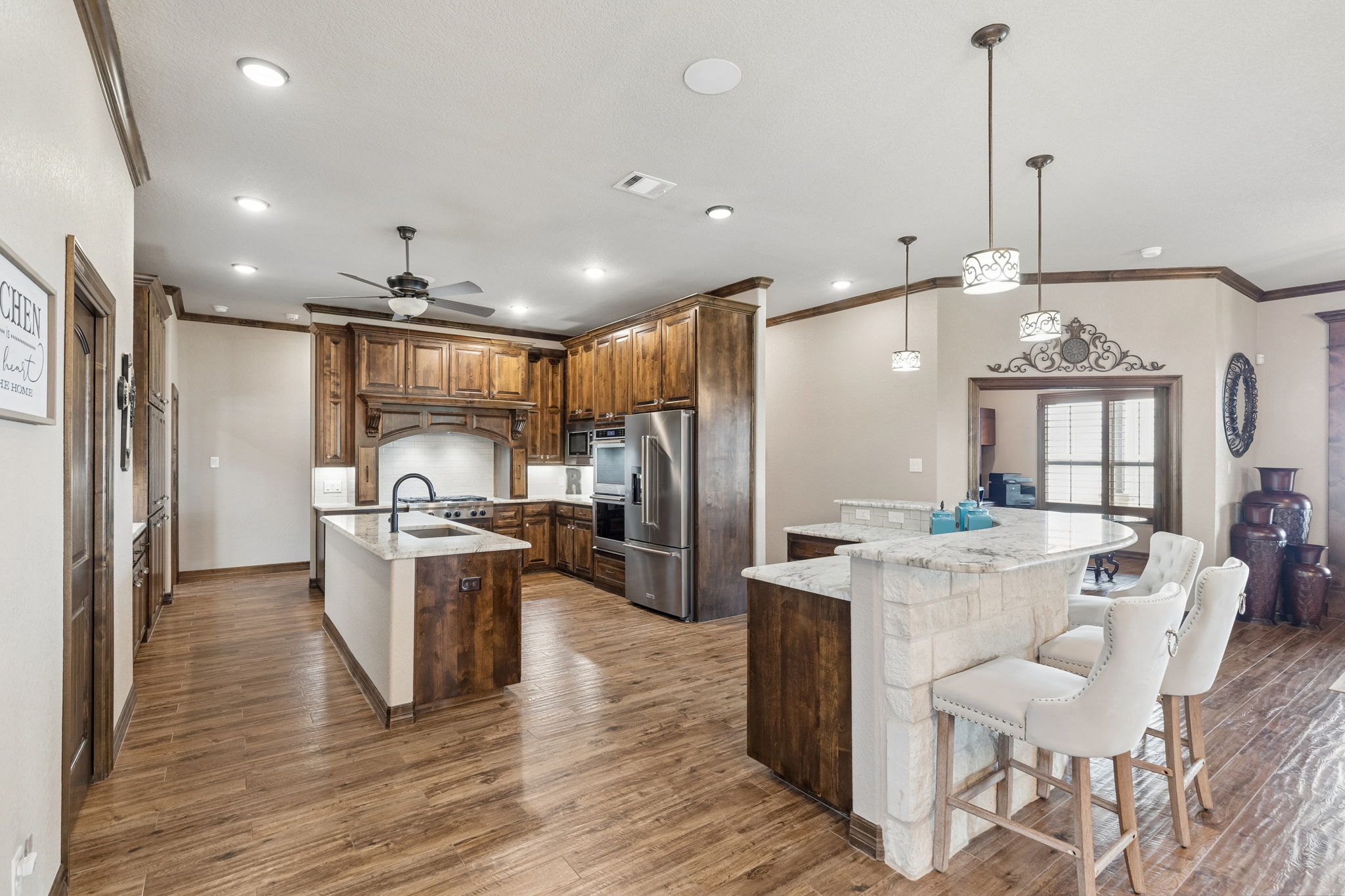 Ample space in the kitchen for congregation and fellowship.
