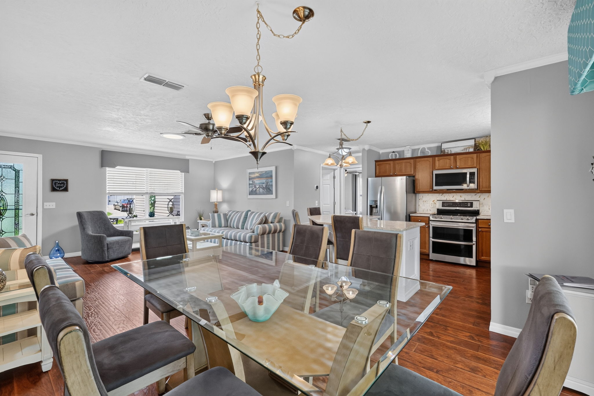 Dining, Living, and Kitchen