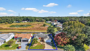 Aerial Front Elevation with Property Lines and Preserve and Water Views