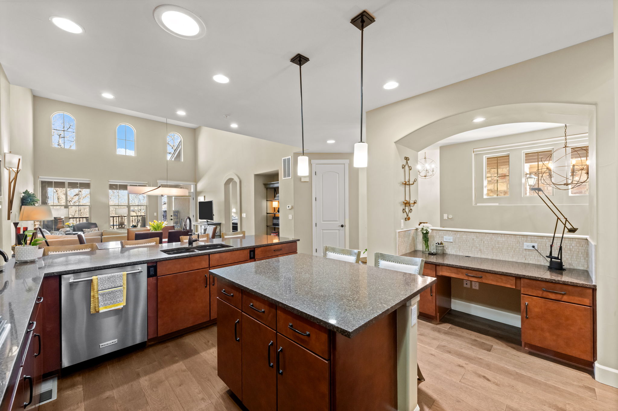 Kitchen & 2 story Living Room