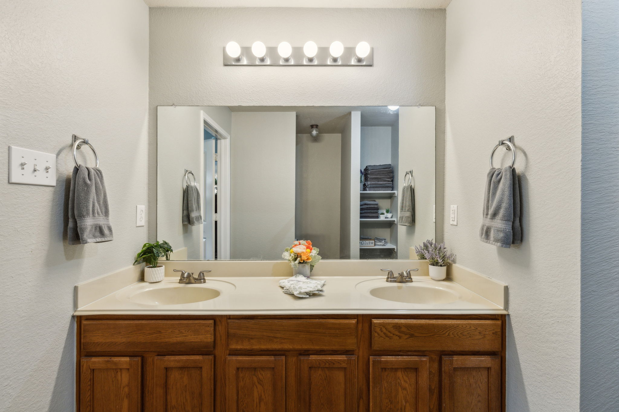 Love this view of this inviting and roomy master bath.