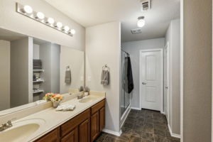 This Master Ensuite is impressive - dual sinks - Linen closet - and spa-like large shower!
