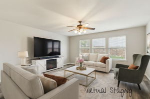 This warm and Inviting Living Room has great views of the backyard and is open to the Kitchen and Dining!