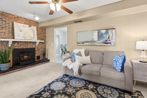... with floor-to-ceiling brick surround.