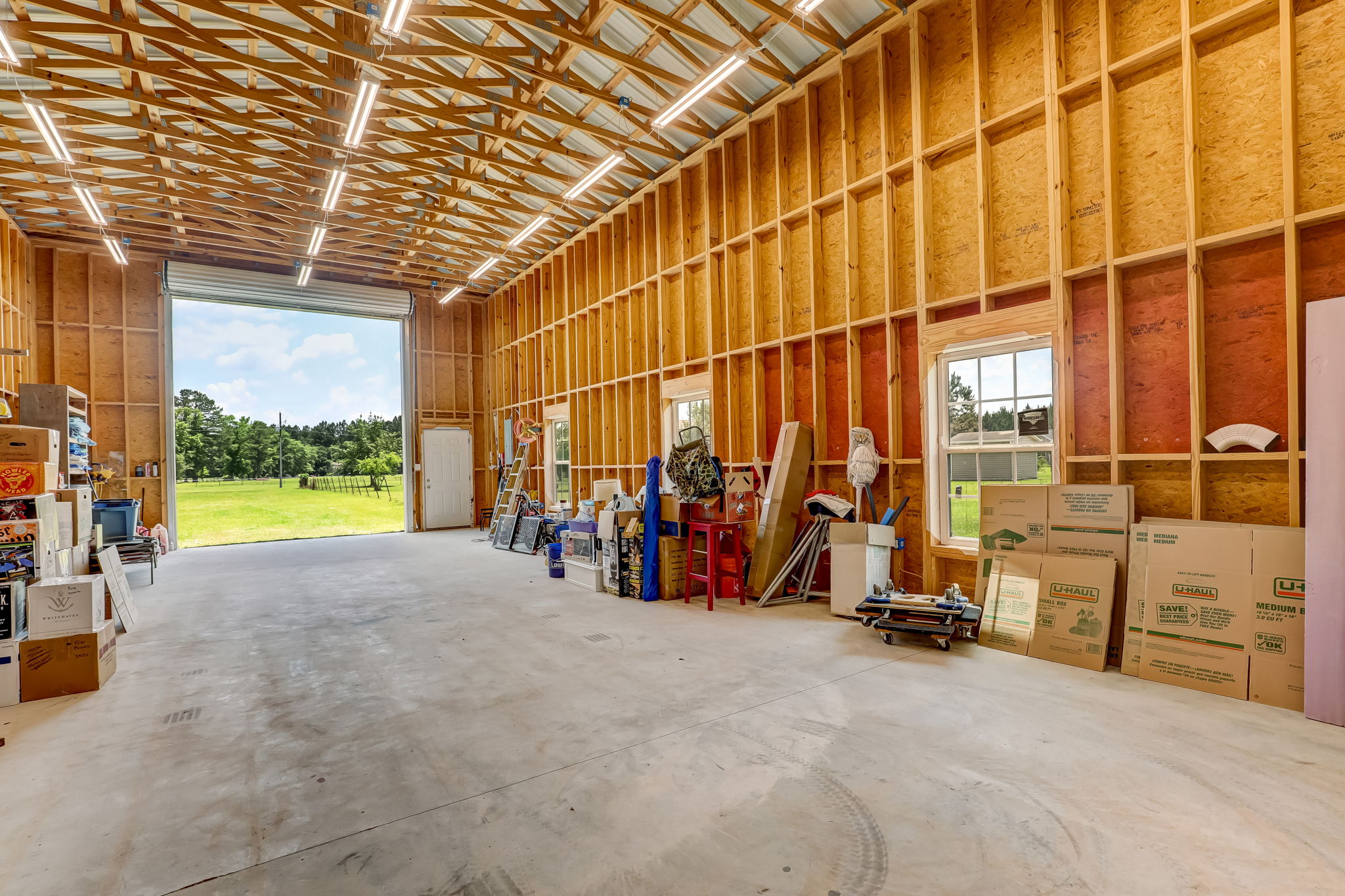 Workshop with large roll up doors on either end