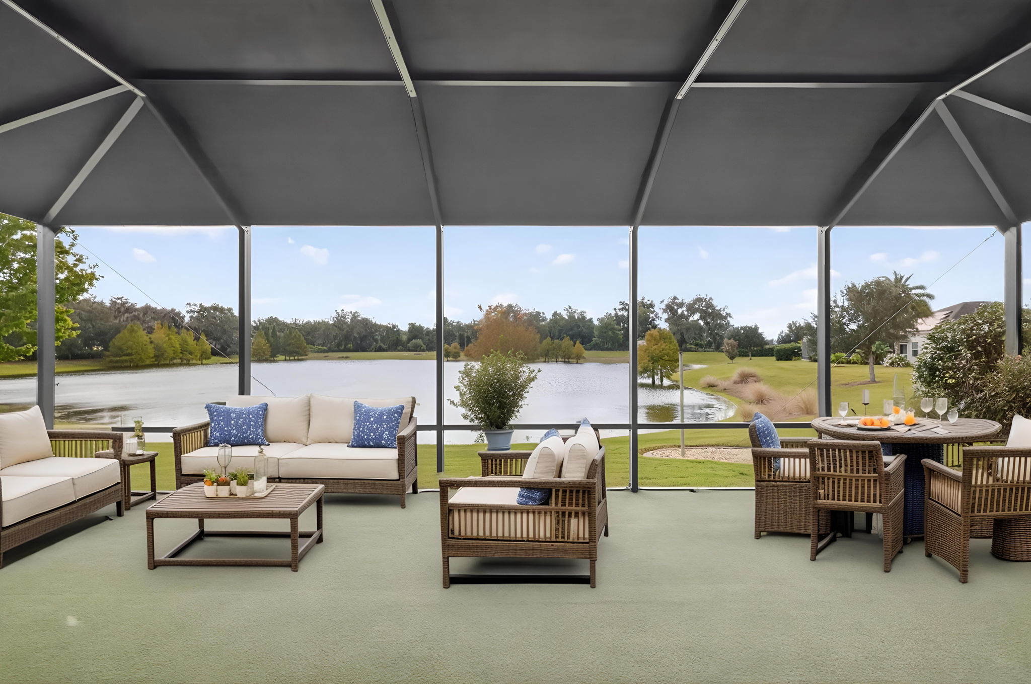 Virtually Staged - Spacious Rear Screened Porch with Canopy and Water Views!