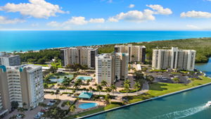 Aerial view highlighting Gulf-front living with direct boating access.