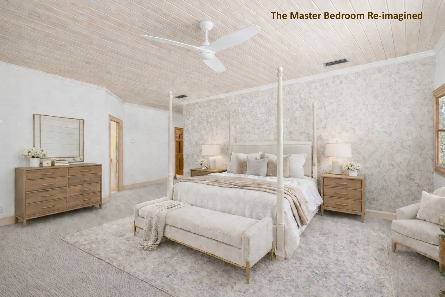 This virtual re-imagination illustrates the bedroom’s modern potential