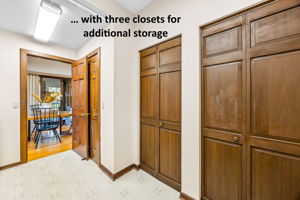 ... enhanced by three additional storage closets for pantry overflow, large cookware, and cleaning supplies.
