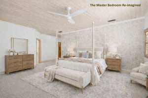 This virtual re-imagination illustrates the bedroom’s modern potential
