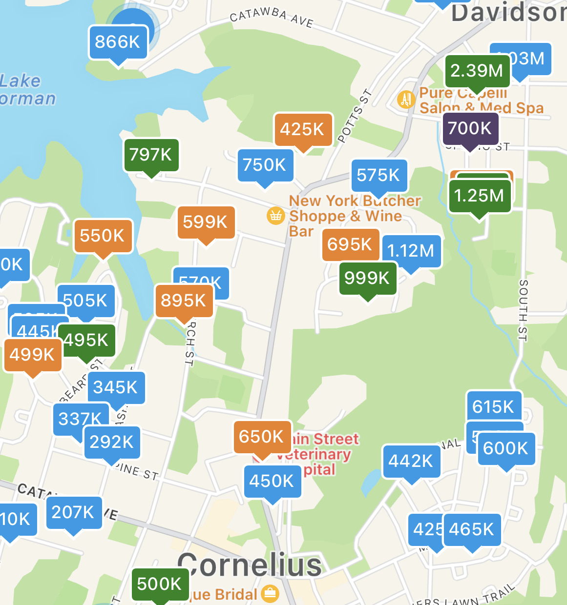 Blue = SOLD, Orange = Under Contract, Green = Available