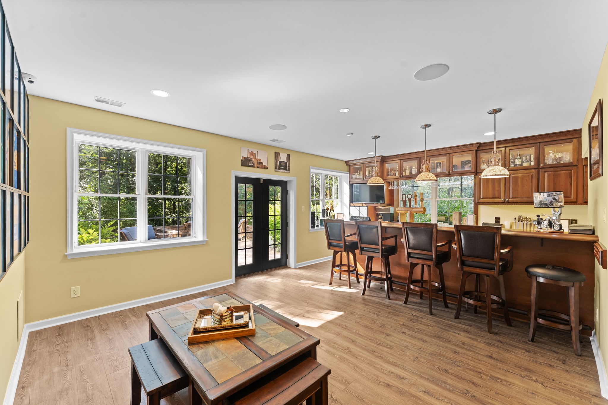 Finished Basement with Bar and Walkout to Patio