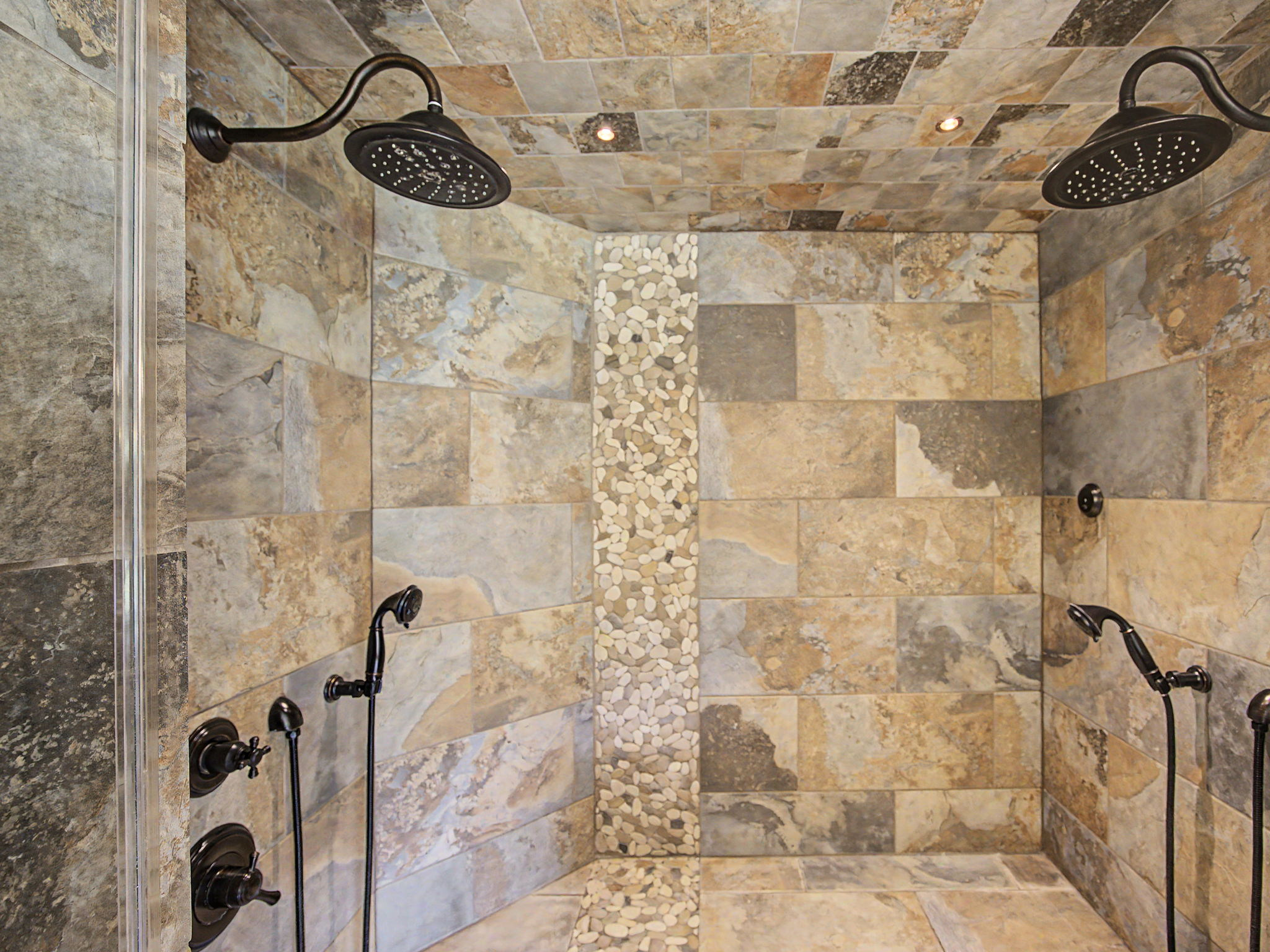 Custom type shower with dual shower heads & Sauna