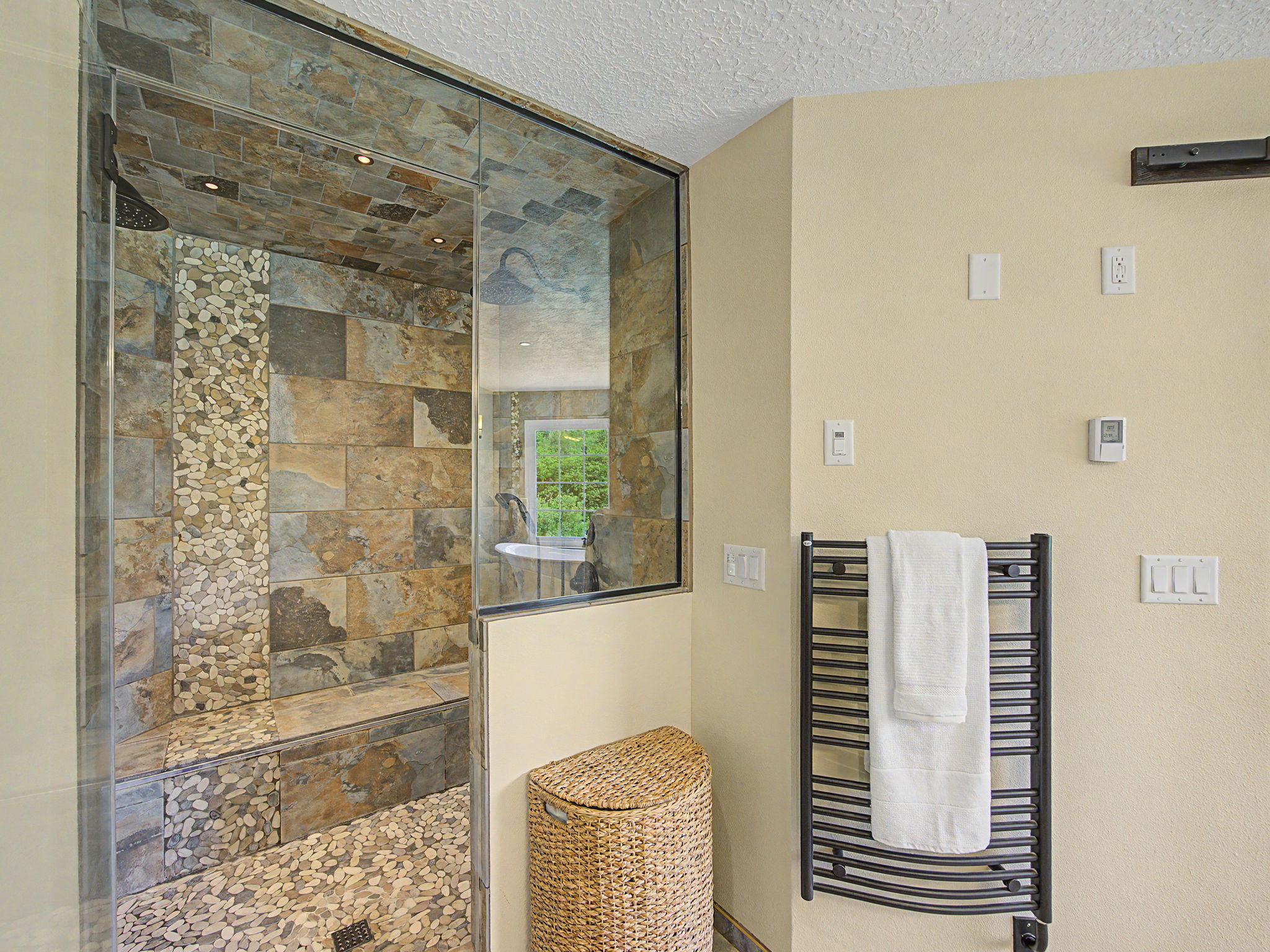 Walk-in Shower with Heated towel rack