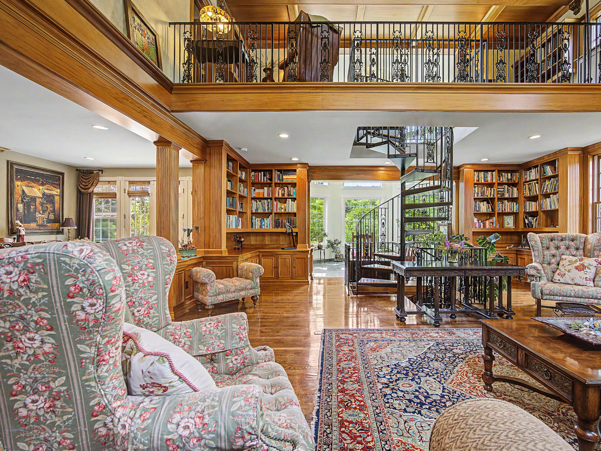 Large Library Family room with Loft and Sunroom  - Main floor
