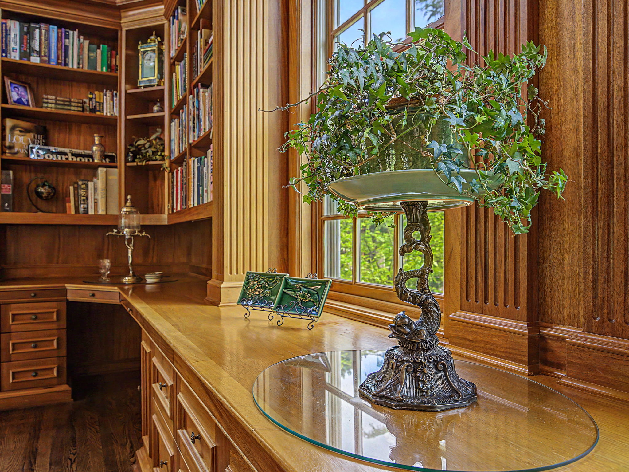 Custom Cherrywood cabinets with built-in desks, storage