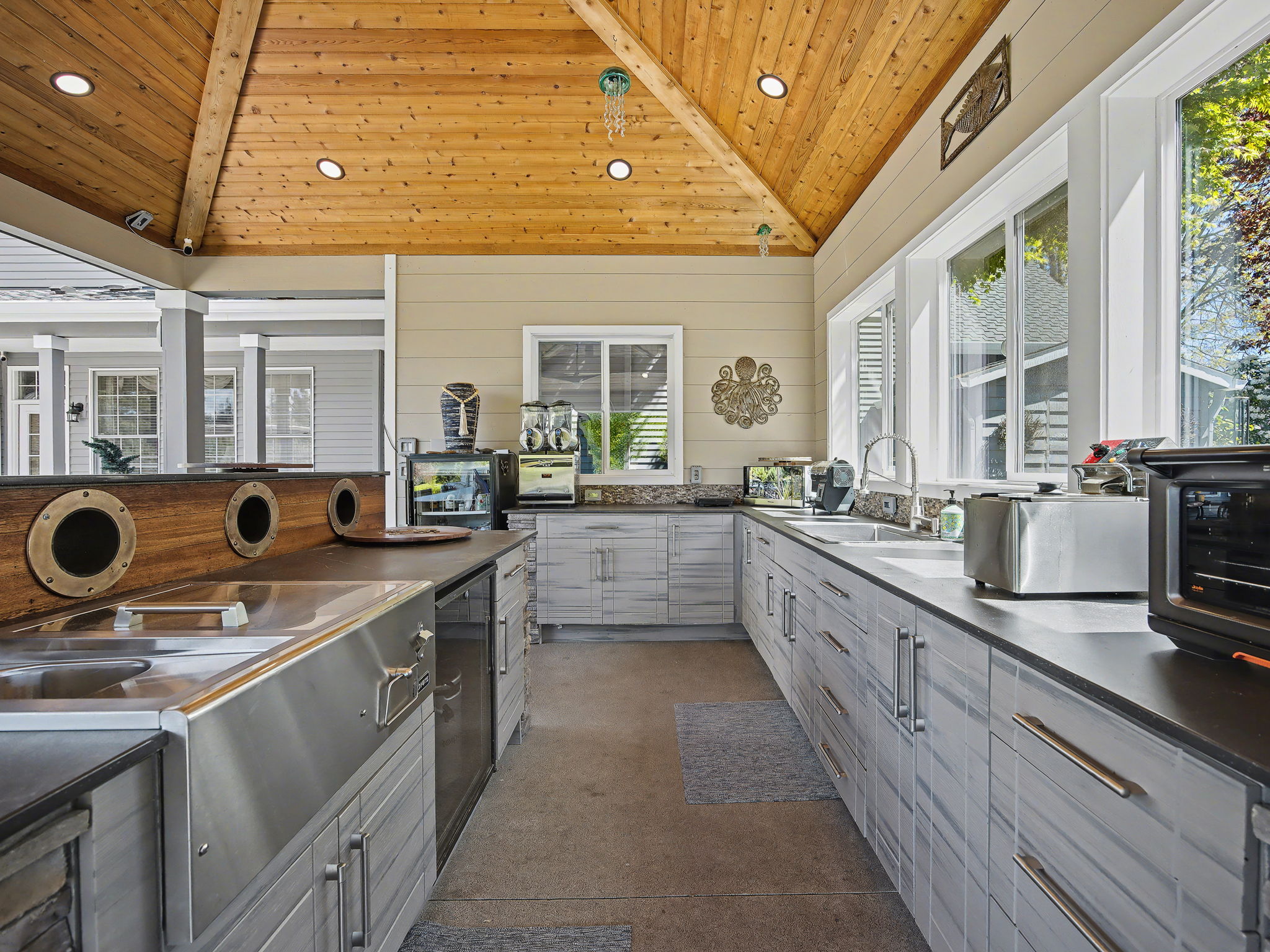 Cabinets are Techtite - weather proof. On demand hot water.