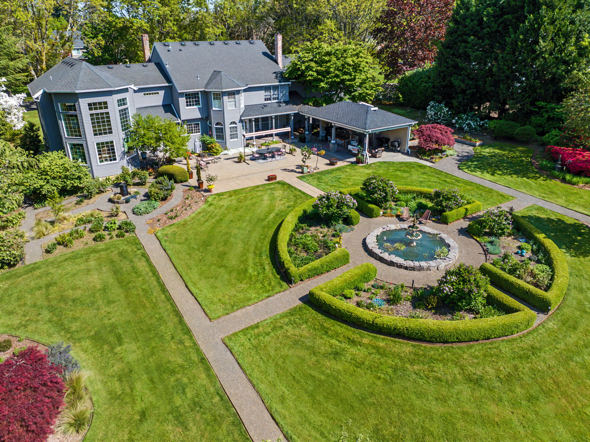 View of the back yard and garden area