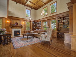 Look at those ceilings!  Gas fireplace
