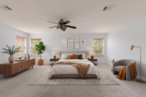 Virtually staged primary bedroom
